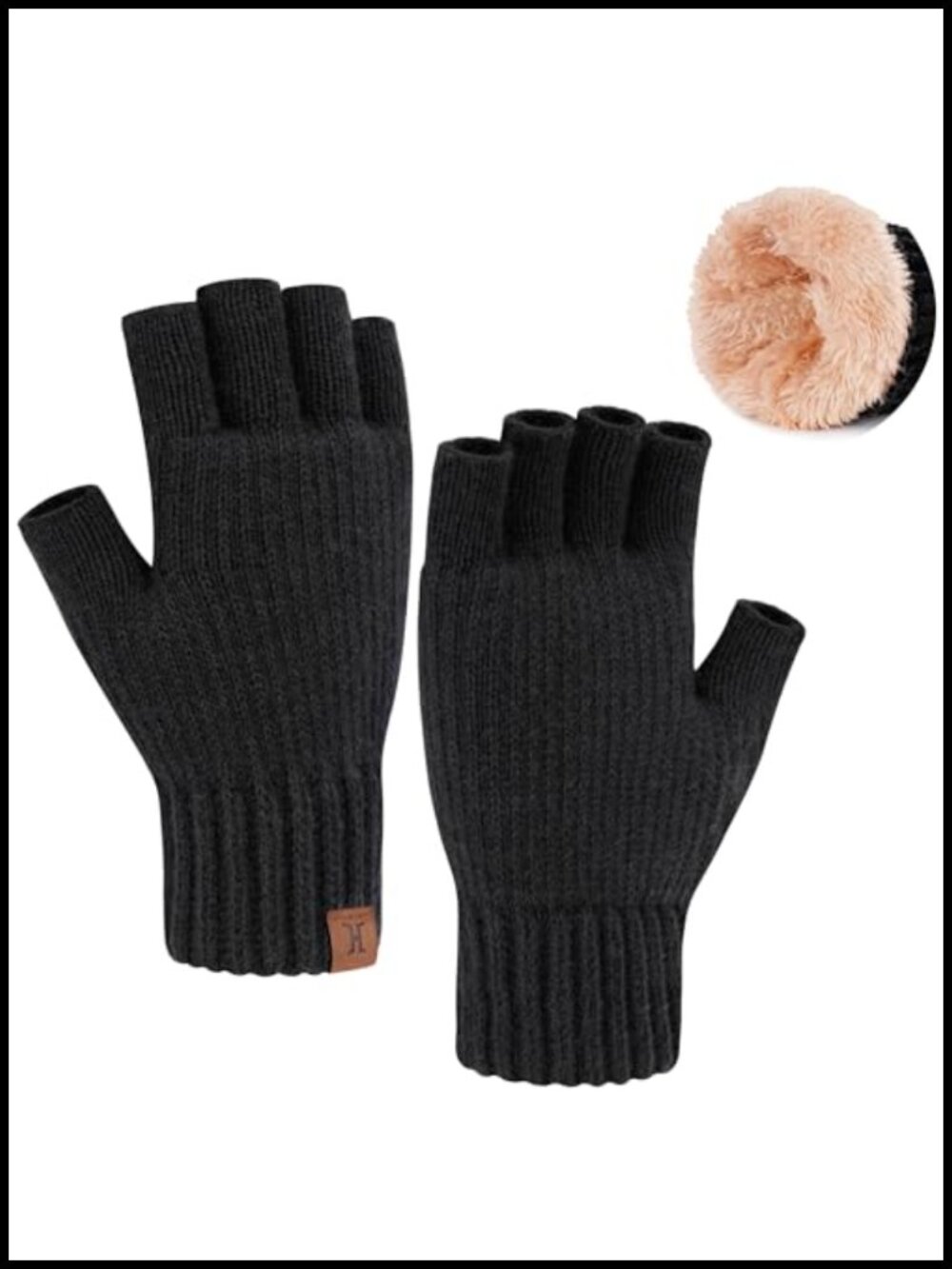 Fingerless Winter Gloves Fleece Lined Knit Women One Size Warm